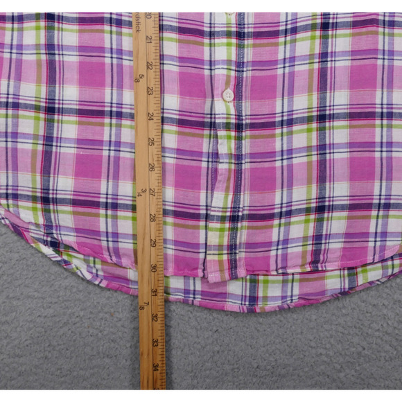 Alan Flusser Shirt Men's Large Linen Cotton Button Up Pink Pocket Long Sleeve - Picture 11 of 15